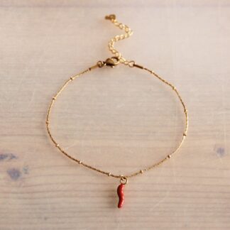 Stainless steel fine anklet with red pepper - gold - AN949