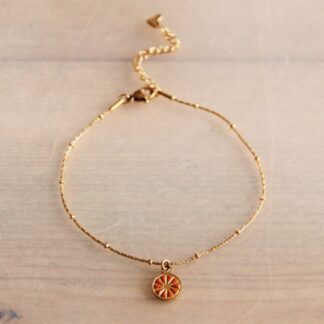 Stainless steel fine anklet with orange slice - gold - AN948