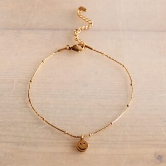 Stainless steel fine anklet with smiley face - gold - AN946