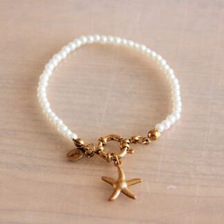 Pearl bracelet with round clasp and starfish - gold - AC066