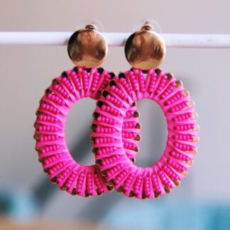 Stainless steel oval statement earring - bright pink/gold - SO7252
